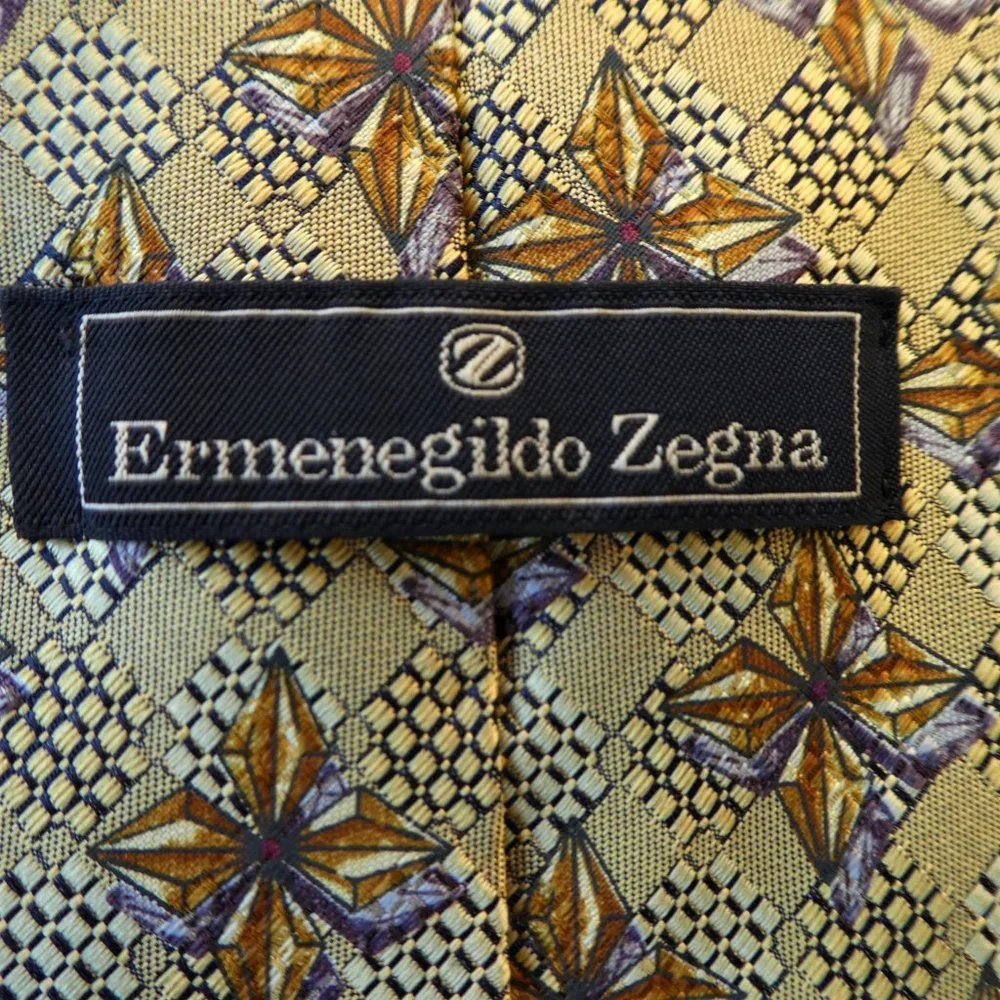 SiLK Ermenegildo Zegna Designer Pure Silk Tie Italy Gold Star Padded